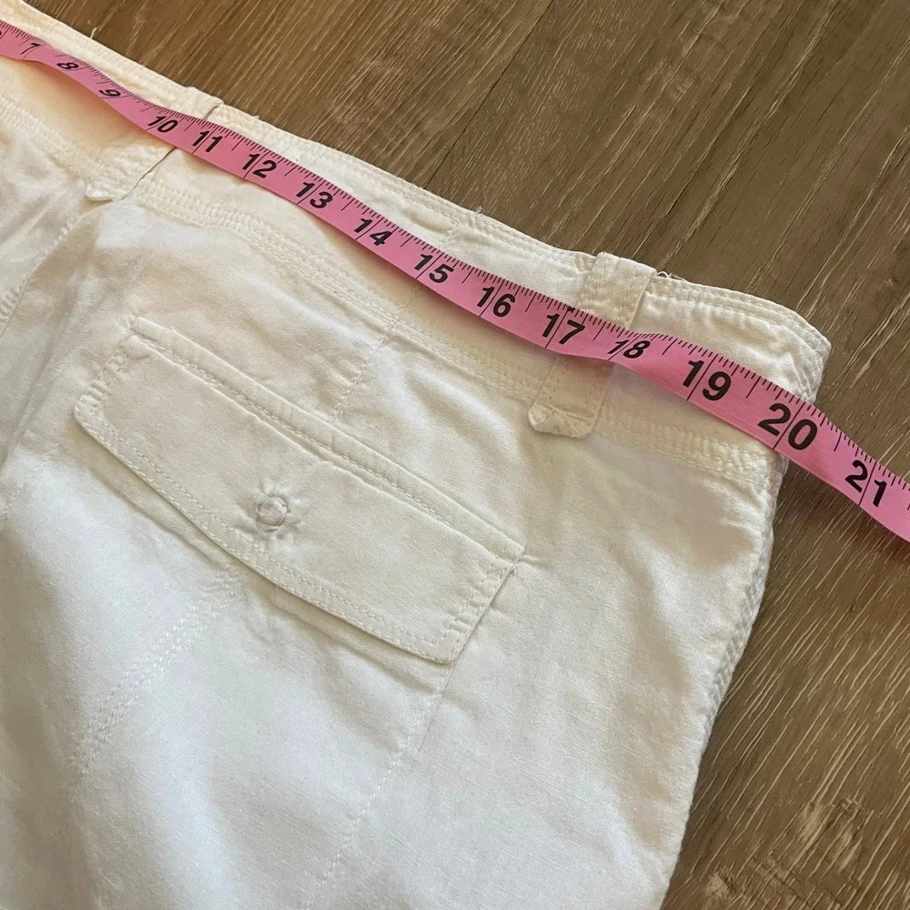 Merona White Linen Blend Cargo Shorts Women's Size 14 Cuffed Summer Casual